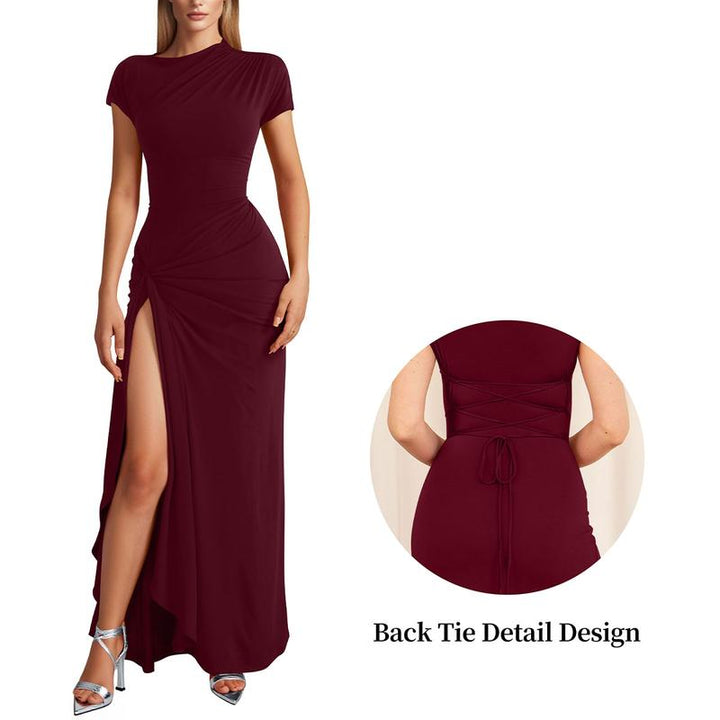 Women's formal stretch-jersey maxi dress in a vibrant red, suitable for evening wear