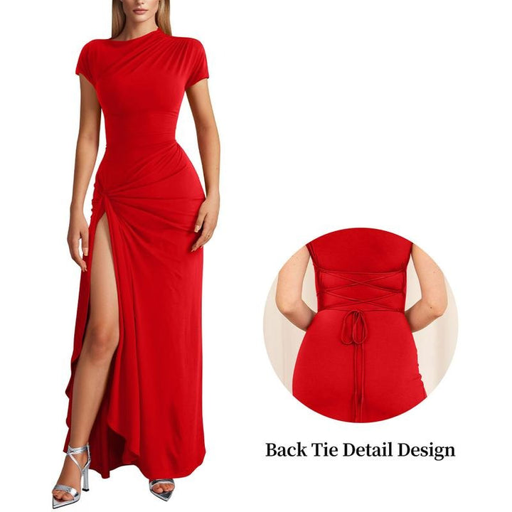 Formal black women's maxi dress made from stretch jersey, perfect for sophisticated parties