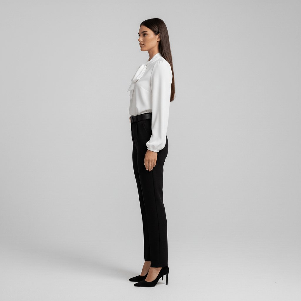Chic bow tie puff sleeve blouse for women, a classic elegant top for any occasion, available in multiple colors.