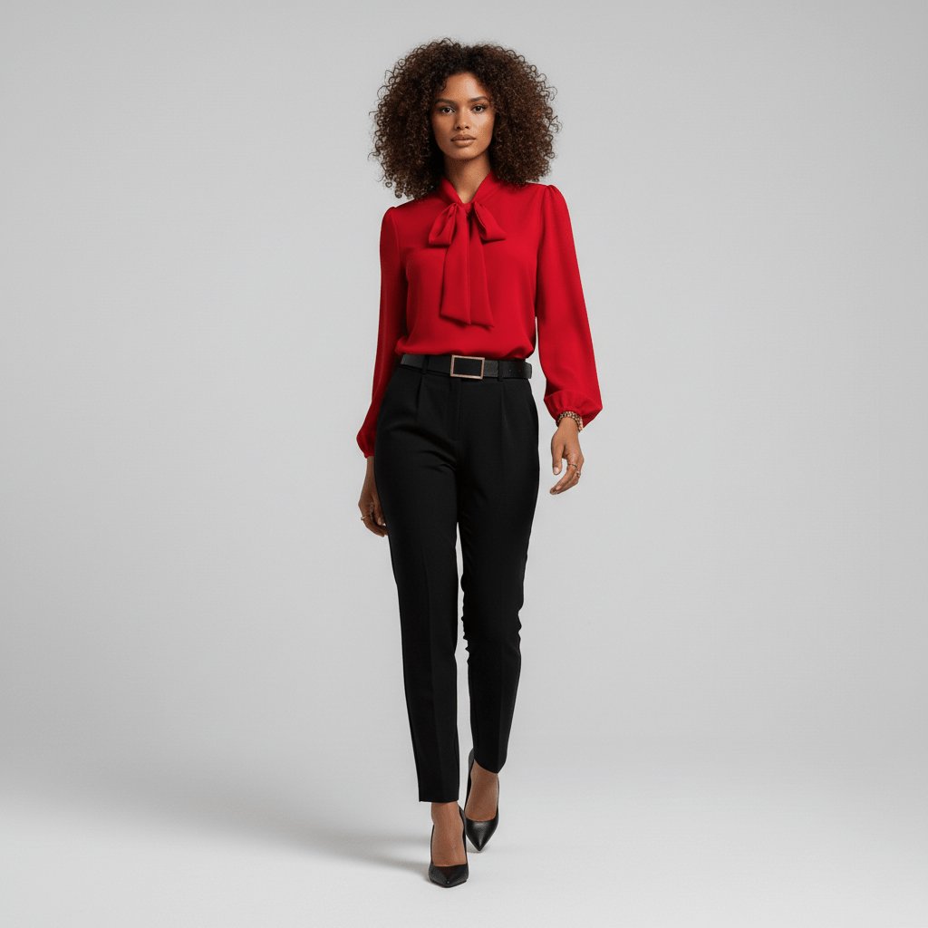 Women's elegant puff sleeve blouse, perfect for day to night wear, with a sophisticated bow tie neck.