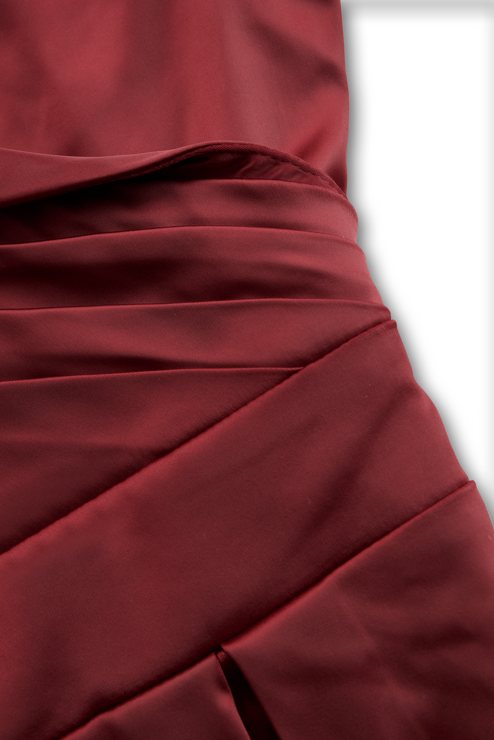Sophisticated women's evening gown, retro midi dress with a luxurious draped collar detail.