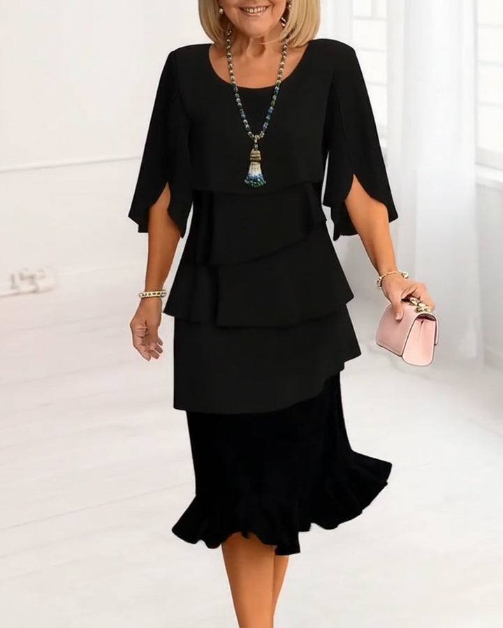 Elegant Ruffle Tiered Midi Dress for women, a stylish choice for spring & fall occasions.
