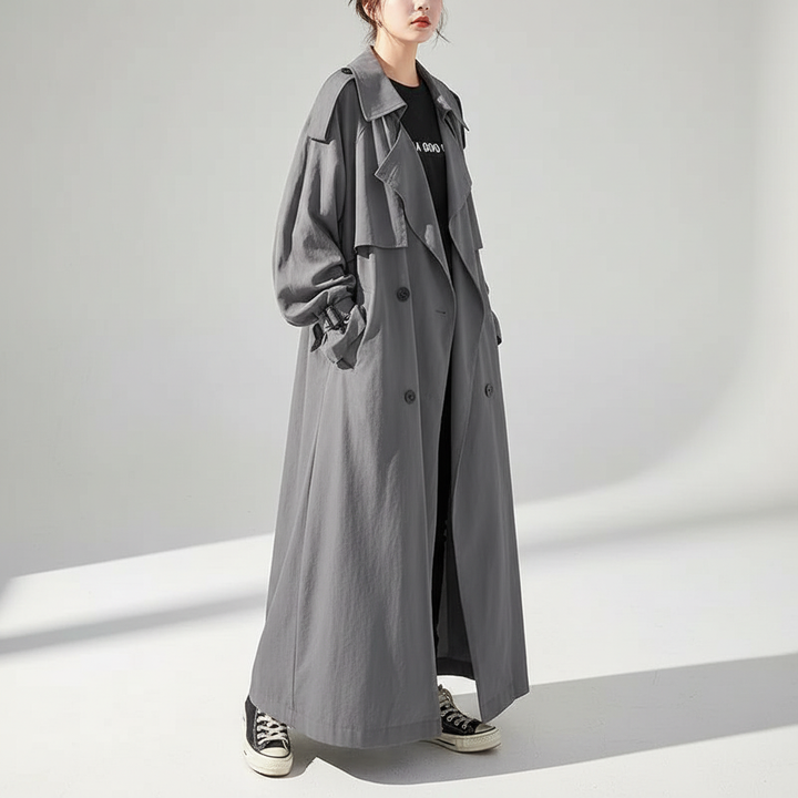 Stylish Scarlett oversized trench coat, a long women's jacket with an elegant, comfortable loose fit.
