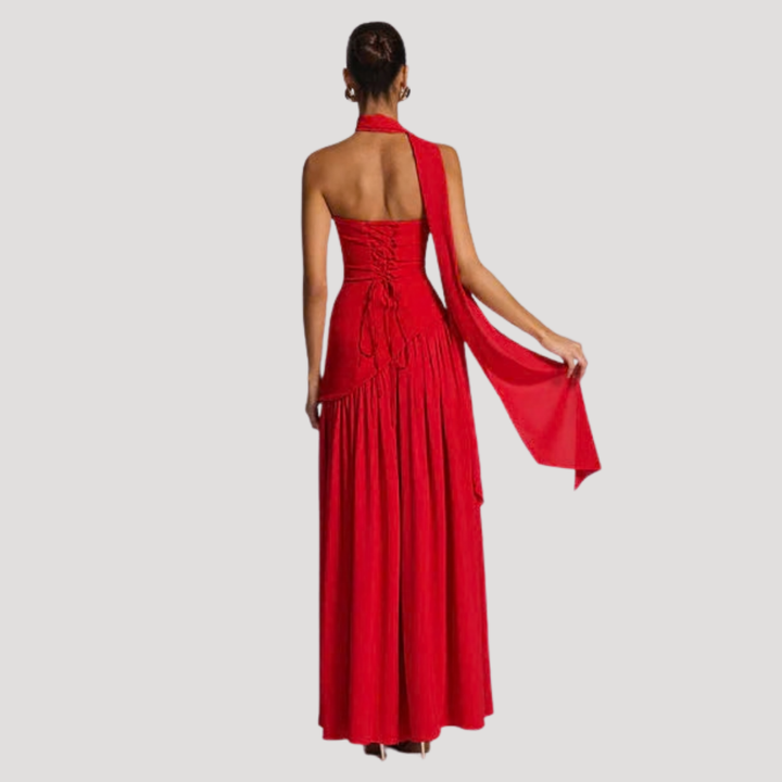 Pleated formal maxi dress, strapless elegance for women's evening events.