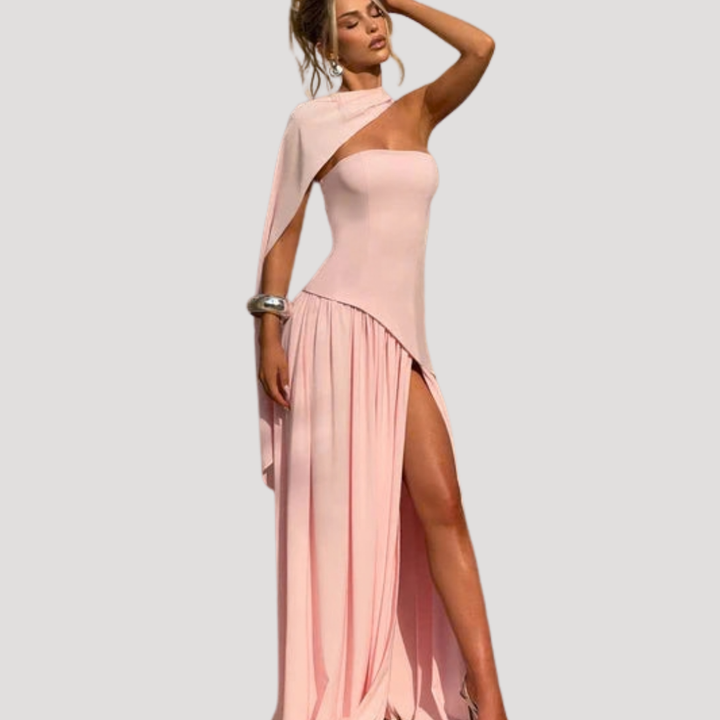 Timeless elegant strapless pleated maxi dress for women's formal evening occasions.