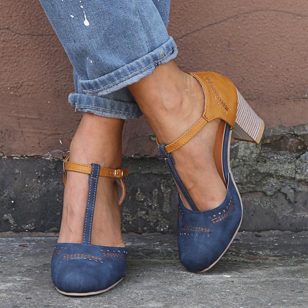 Formal women's T-strap block heel dress shoes, offering comfort and style.