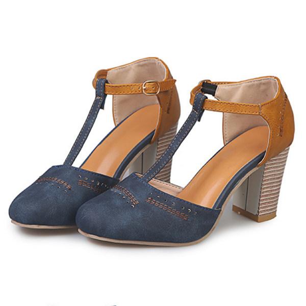 Casual yet elegant women's T-strap block heels with a comfortable design.