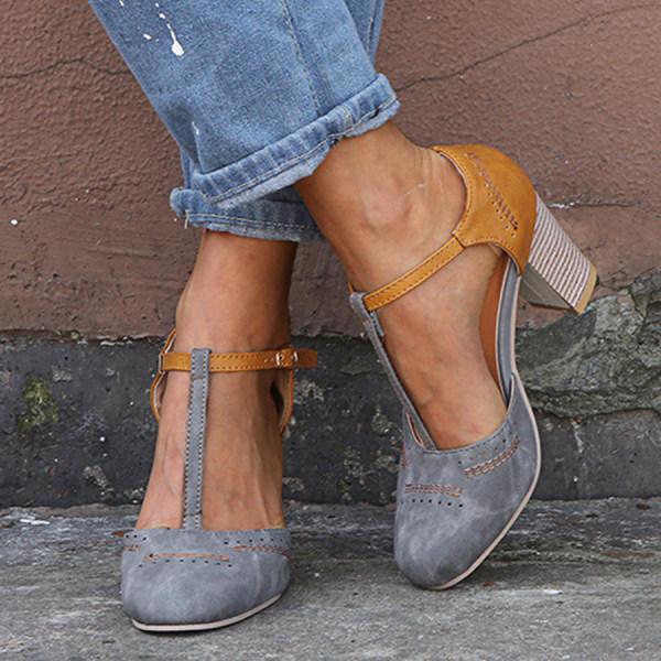Comfortable T-strap block heel shoes for women, elegant, casual, or formal.