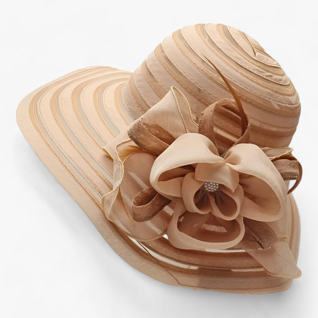 Fashionable women's special occasion organza hat, a stylish choice for formal summer events.