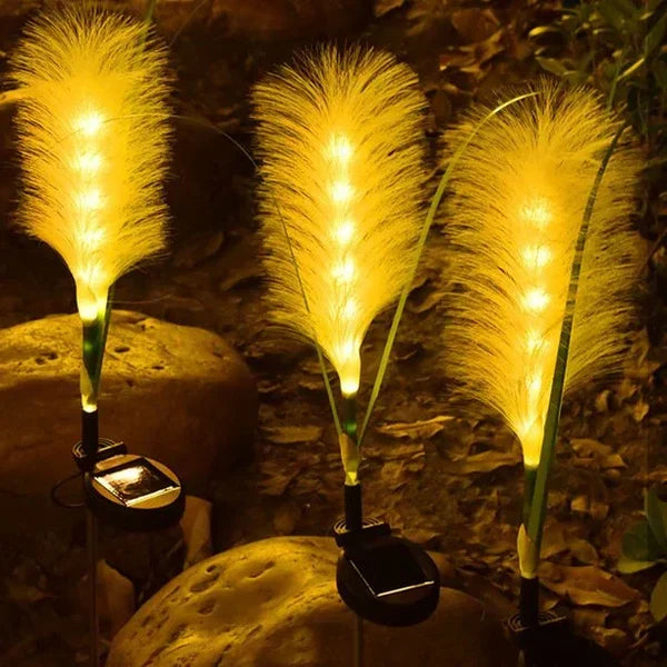Wicker-style garden lights, perfect for elegant landscape and patio decoration.