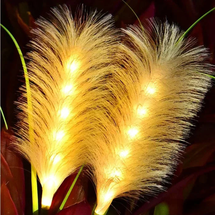 Multiple decorative wicker pathway lights defining a garden border.