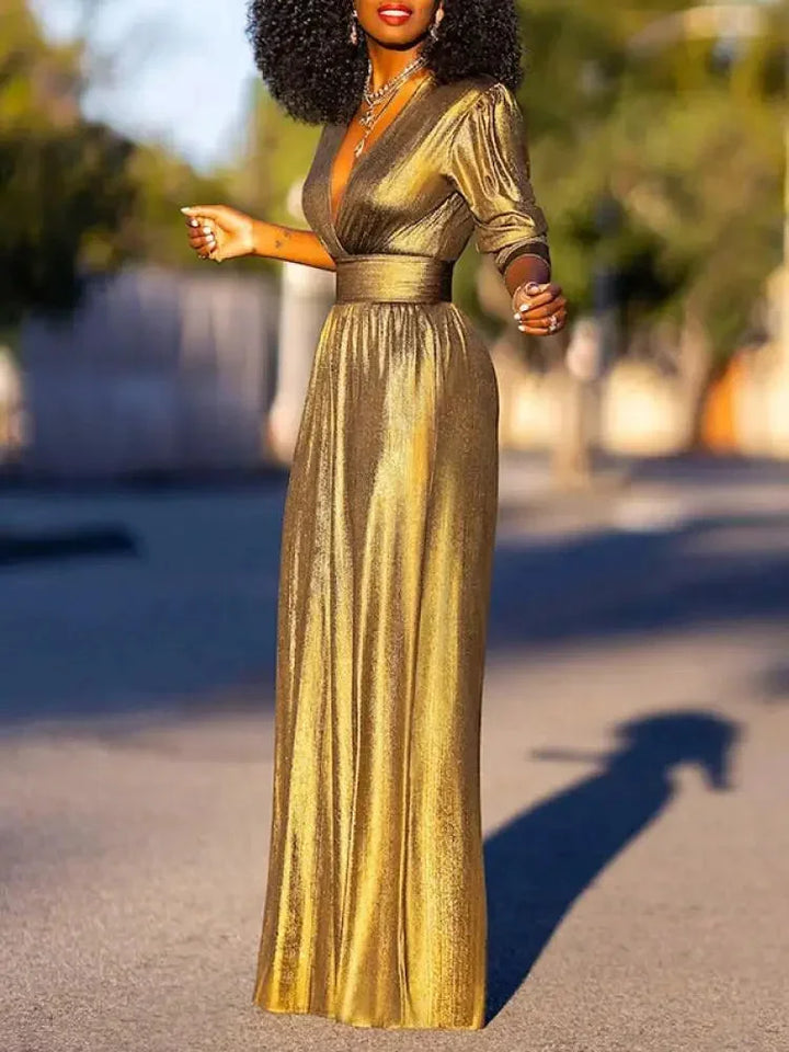 Luxurious women's wide leg evening jumpsuit, a sophisticated choice for formal events & party dressy occasions.