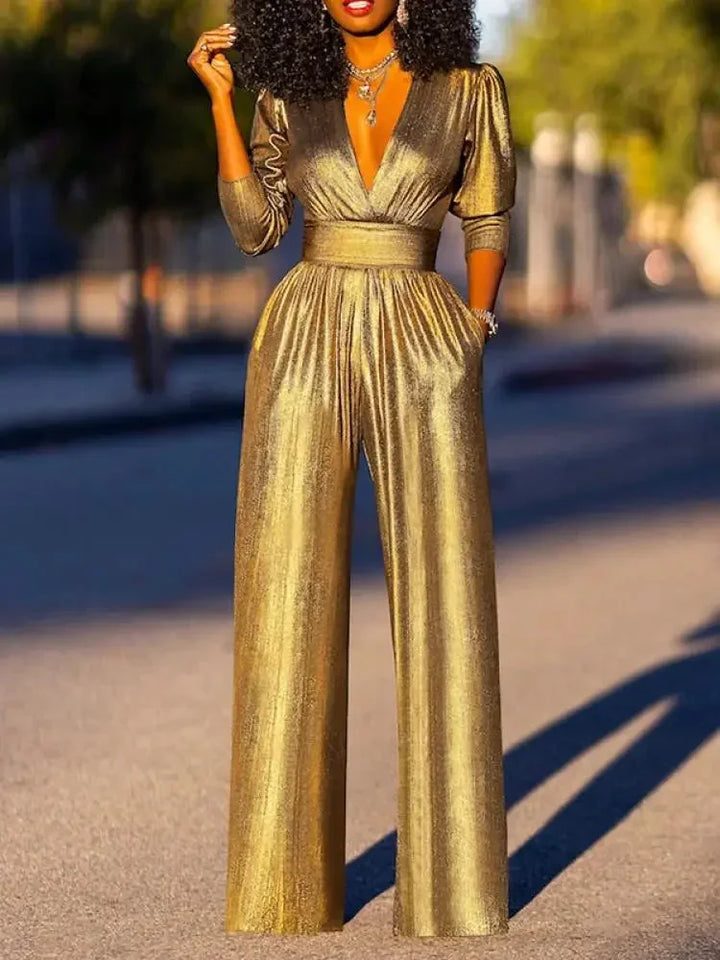 Fashionable women's wide leg jumpsuit, an elegant evening outfit suitable for formal wear & special events.