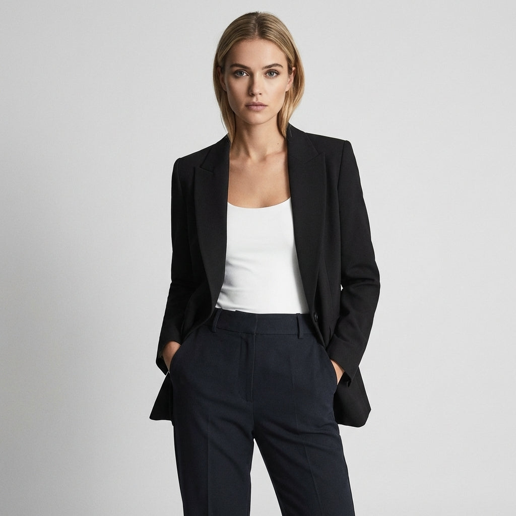 Elegant women's 2-piece suit set: tailored blazer & trousers for professional business attire & office wear.