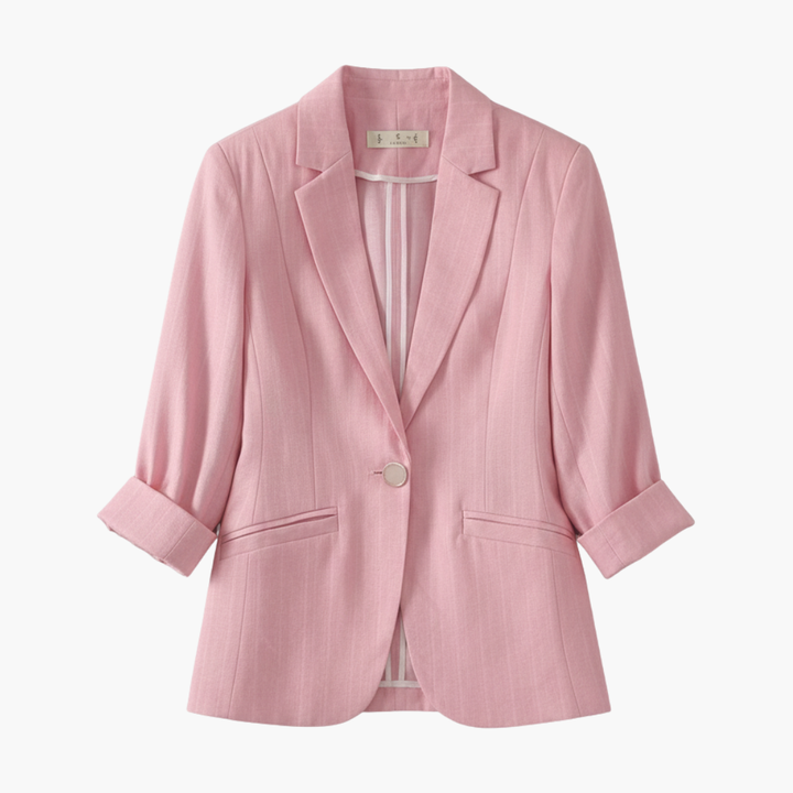 Elegant women's 3/4 sleeve tailored blazer, perfect for professional workwear or versatile casual chic layering.