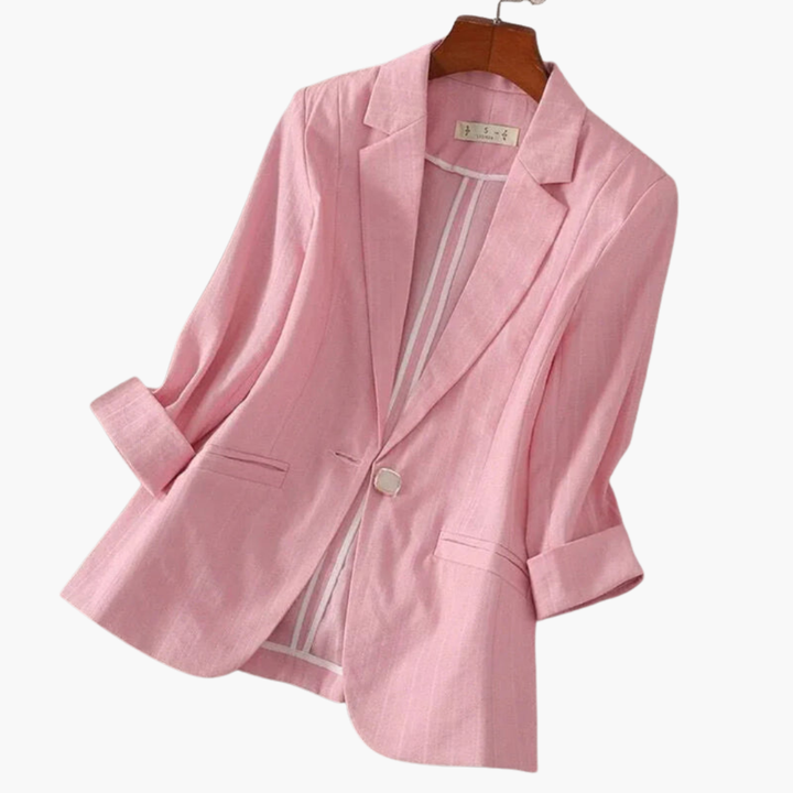 Chic women's 3/4 sleeve blazer, a versatile professional layering piece for modern workwear & office style.