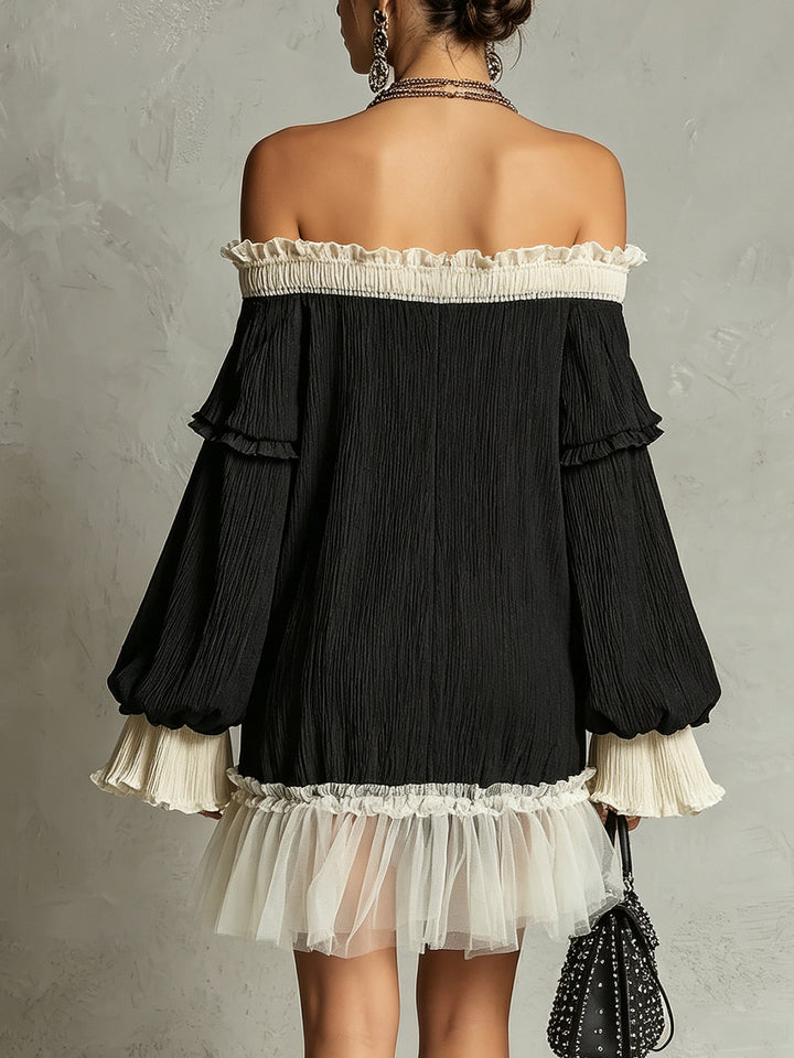 Stunning women's black off-shoulder party mini dress, ideal for evening wear & special date nights.