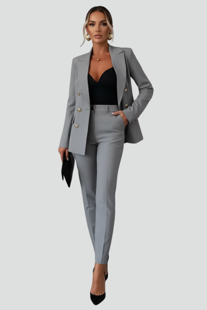Workwear fashion: a women's sophisticated blazer and straight trousers combination for a polished look.