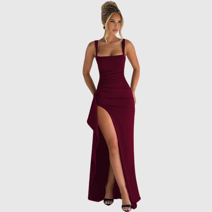 Sleeveless formal maxi gown, elegant and flattering for a gala or evening party.