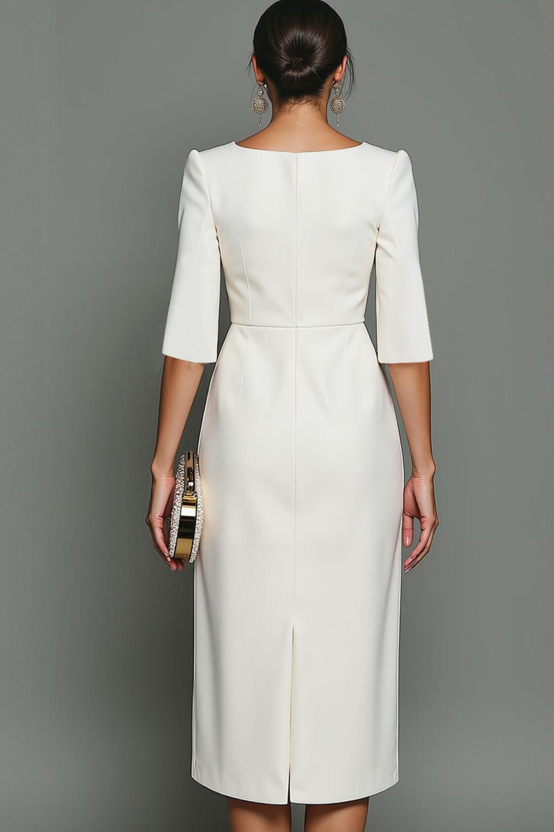 Chic women's formal bodycon midi dress featuring modest half sleeves, ideal for evening wear & special occasions.