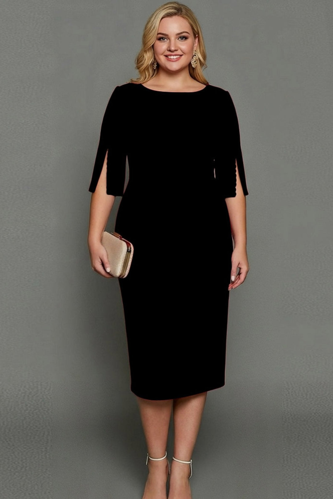 Women's elegant party dress: a beautiful bodycon midi with half sleeves, perfect for sophisticated evening wear.