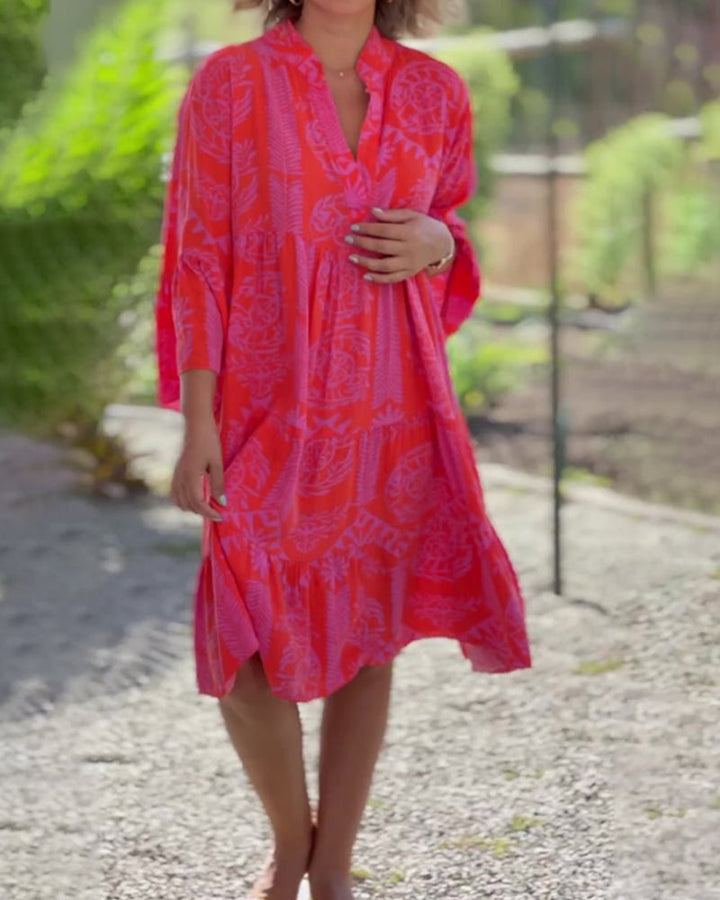 Women's casual long boho dress featuring a unique print, comfortable and stylish for summer excursions.