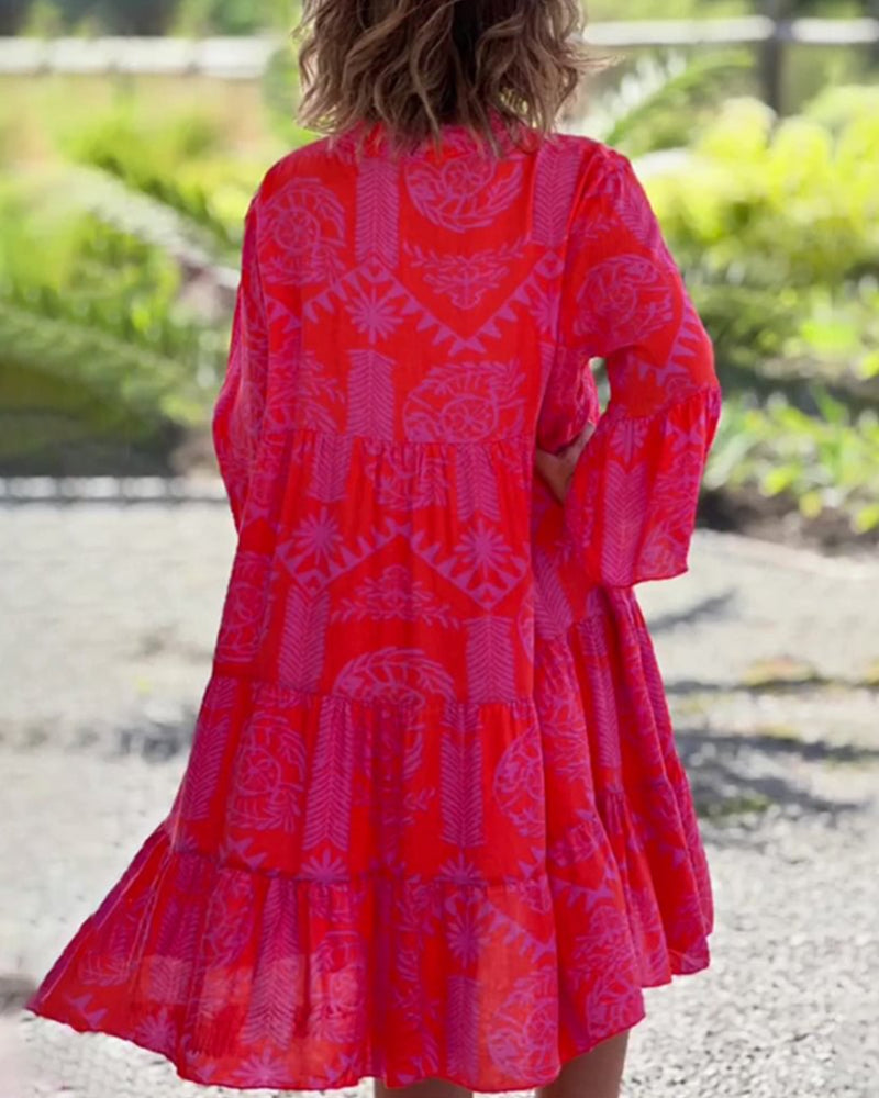 Chic elegant midi dress with a bohemian style, flattering fit for women, suitable for many occasions.