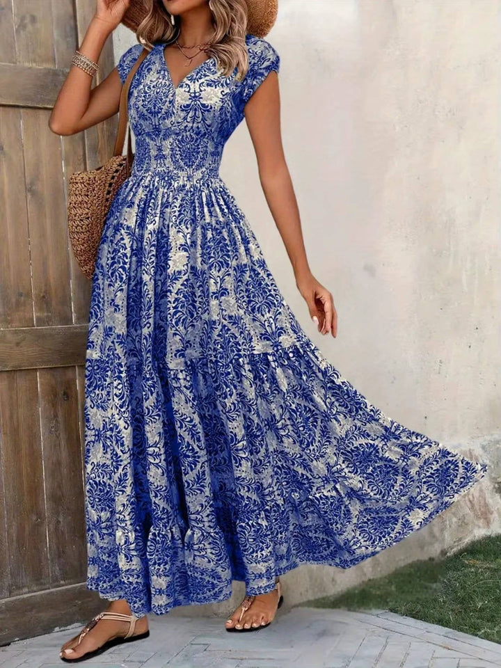 Beautiful Women's Boho V-Neck Maxi Dress, elegant and flowy. Ideal for summer and special events.