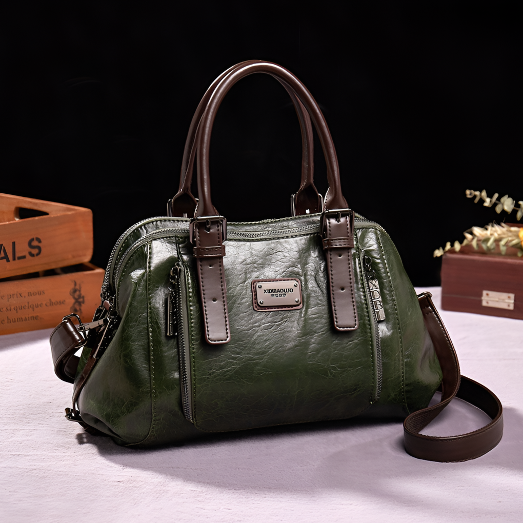 Stylish women's Boston handbag featuring unique croc embossing. An elegant accessory designed for chic daily and evening use.