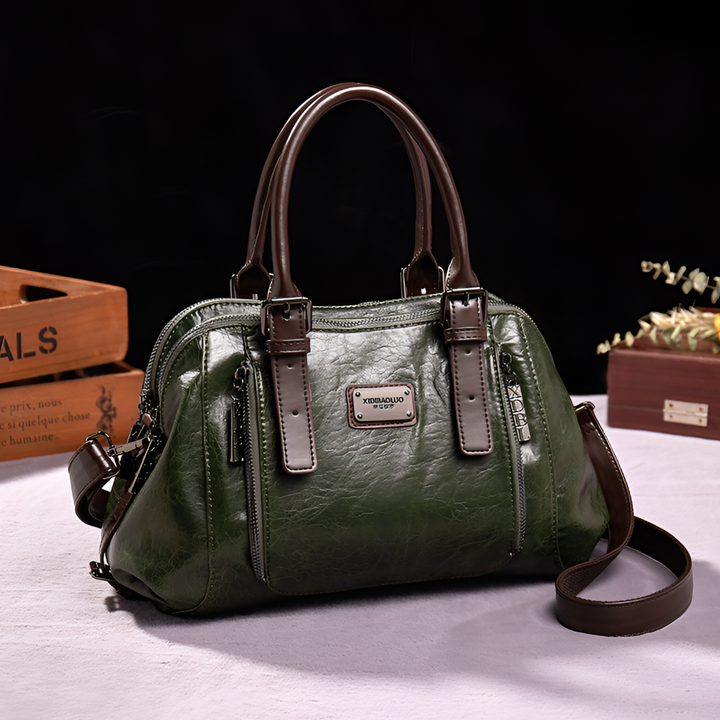 Stylish women's Boston handbag featuring unique croc embossing. An elegant accessory designed for chic daily and evening use.