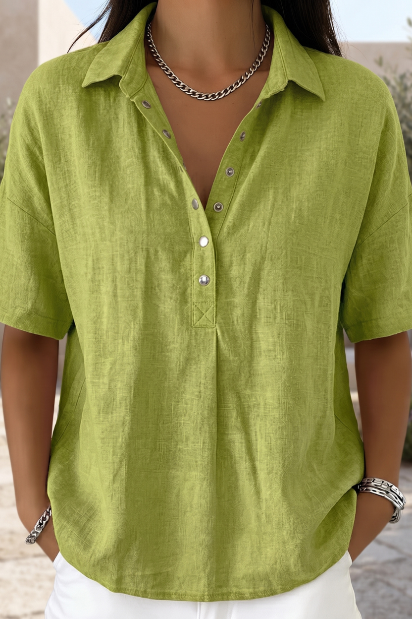 Stylish women's button-up blouse, elegant long sleeve top for versatile everyday wear. Chic ladies office fashion.