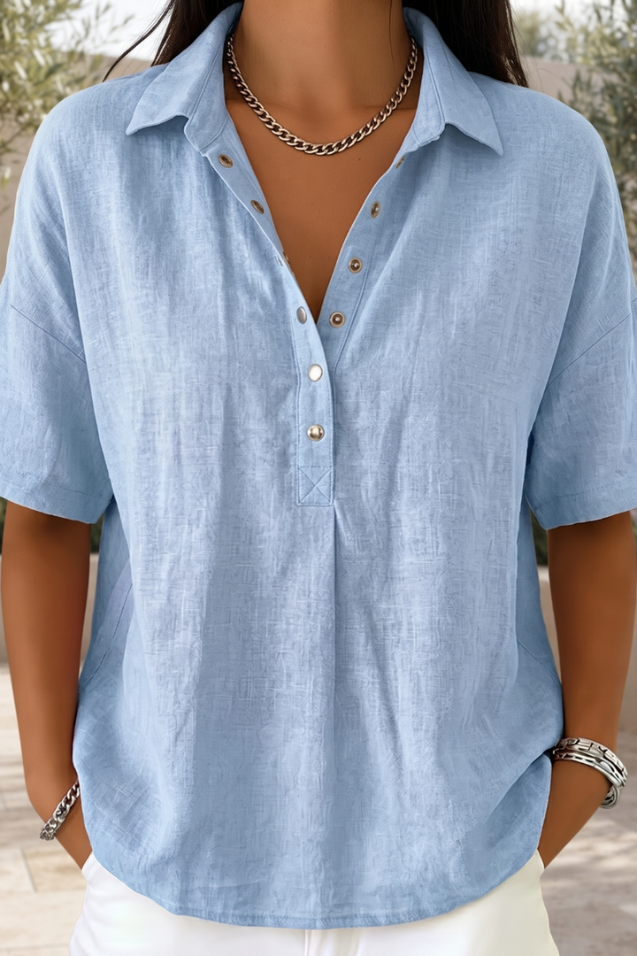 Fashionable women's button blouse, comfortable long sleeve top. Classic style for versatile office to casual wear.