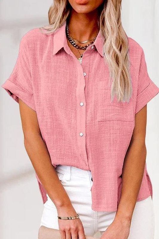 Women's elegant button-up top, long sleeve tailored fit blouse. Versatile fashion for work or everyday style.