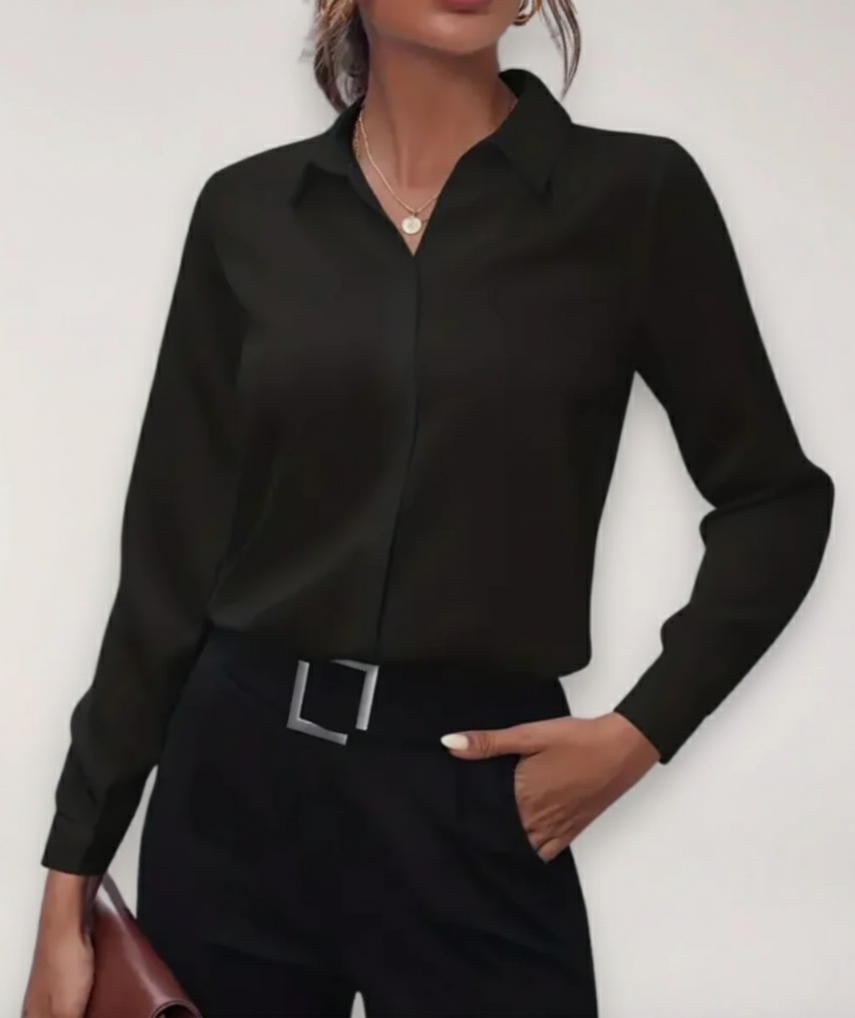 Elegant women's buttoned office blouse for a professional, chic look. Perfect for work attire & business casual.