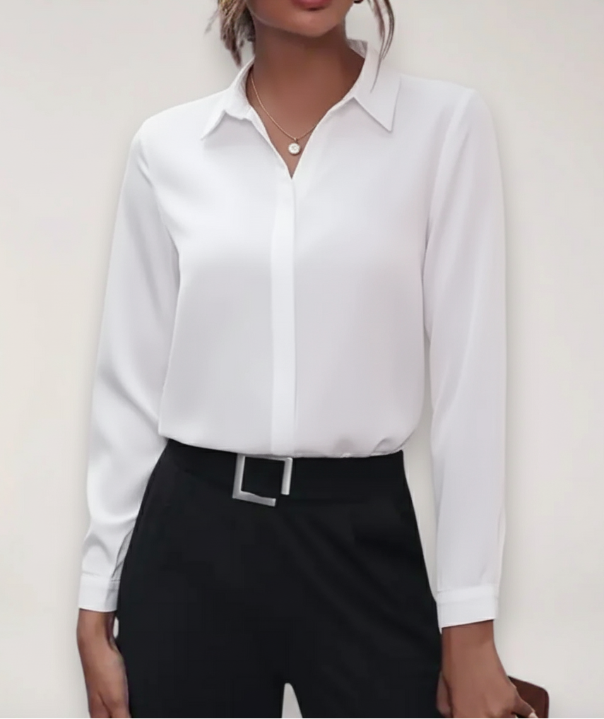 Comfortable & chic women's buttoned blouse, a professional top for elegant office wear and business attire.