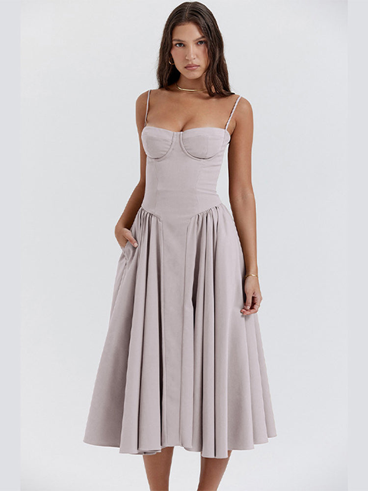 Beautiful women's elegant midi corset dress, perfect for weddings, parties, and special events.