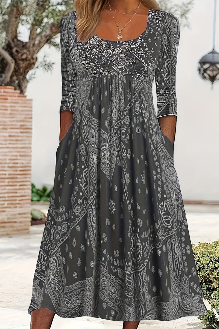 Elegant women's classic A-line midi dress, perfect for timeless day-to-night versatile fashion.