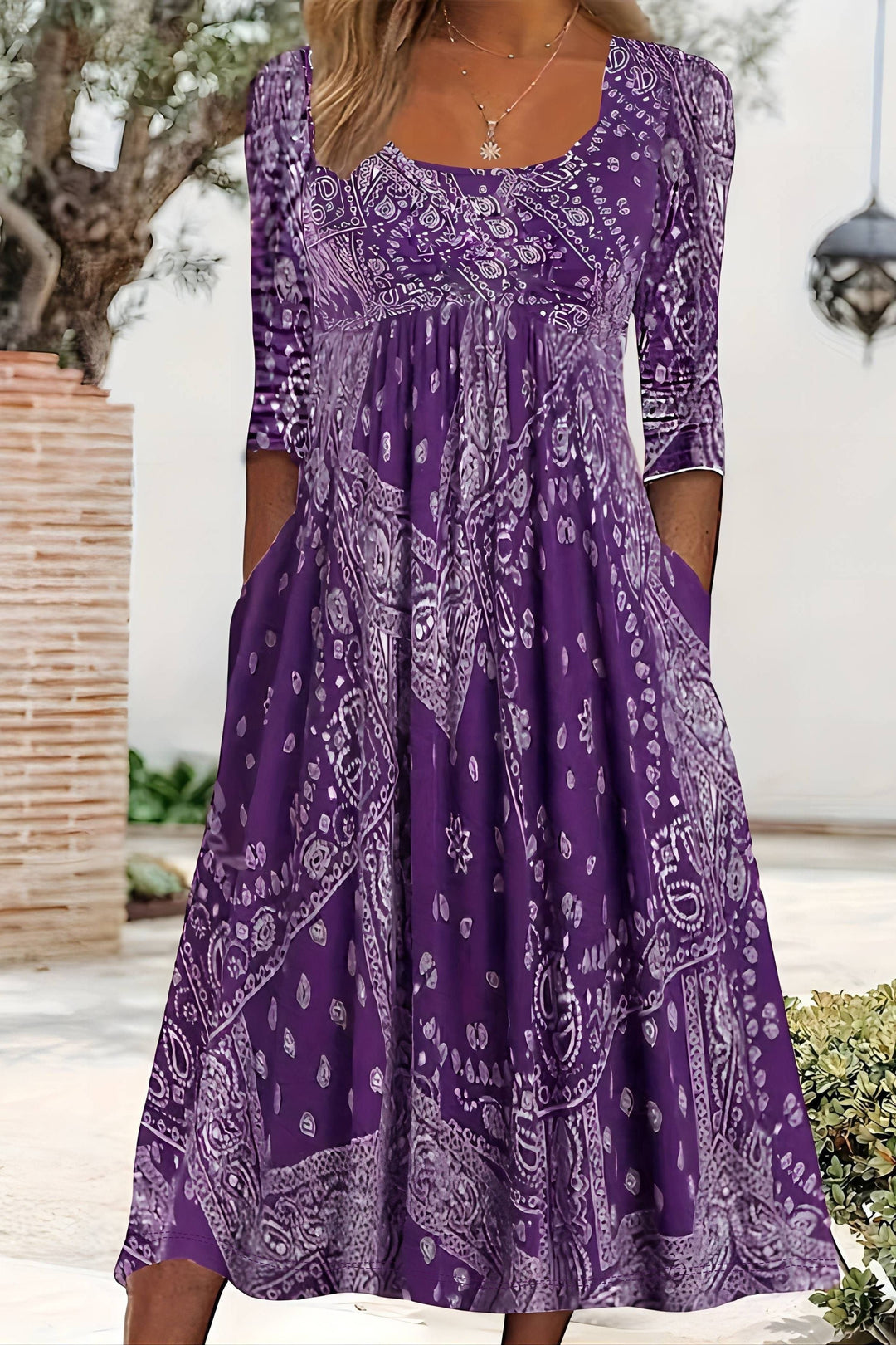 Classic A-line midi dress for women, ideal as comfortable work wear, cocktail, or elegant day-to-night style.