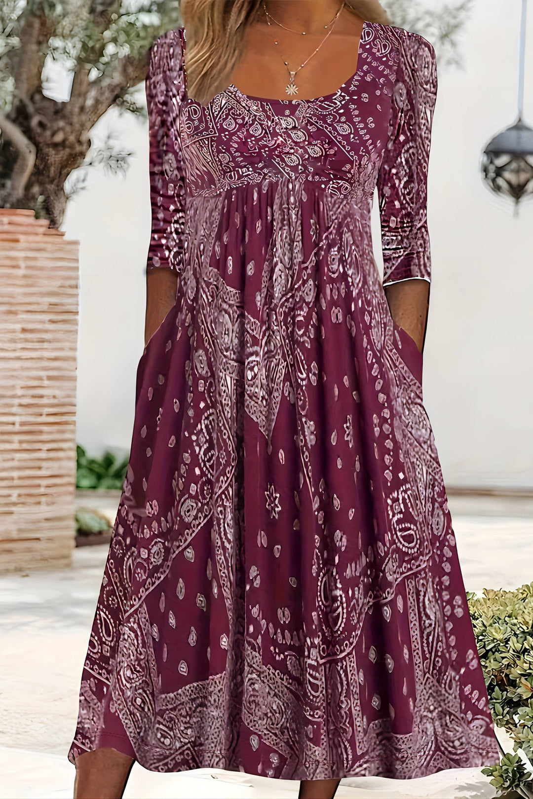 Stunning women's classic A-line midi dress, elegant & versatile for work, cocktail, or any sophisticated occasion.