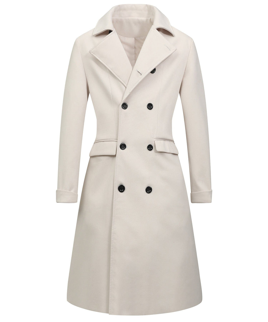Elegant women's classic double-breasted white trench coat, perfect for spring fashion & outerwear.