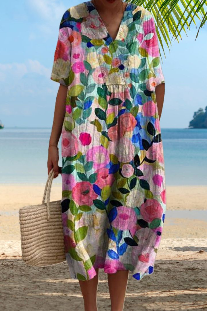 Elegant women's classic midi dress, comfortable for everyday wear. Perfect versatile relaxed fit, machine washable.