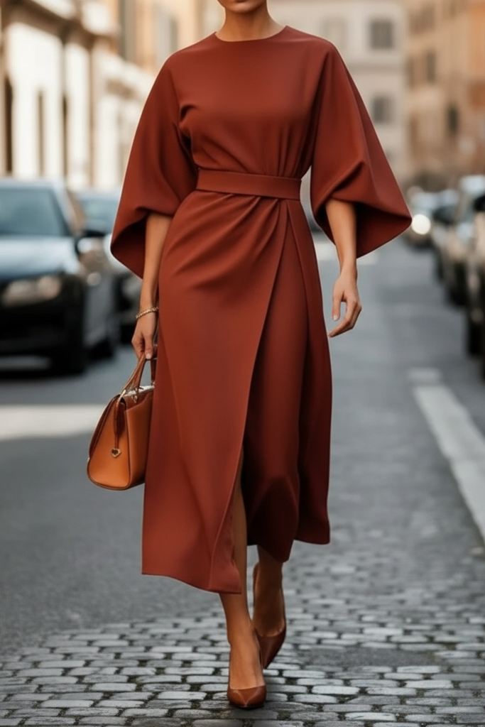 Elegant women's cocktail midi dress, perfect for evening events & special occasions.