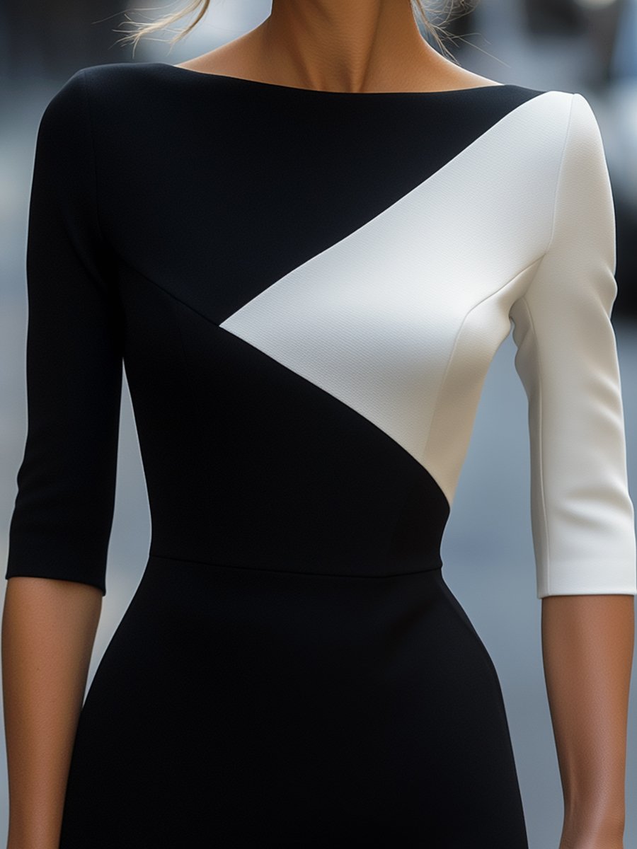 Stylish women's colorblock bodycon midi dress. Ideal for work or elegant evening & cocktail events.