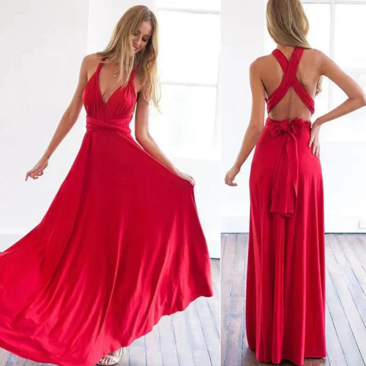 Elegant women's convertible backless maxi dress, perfect for evening wear or party events.