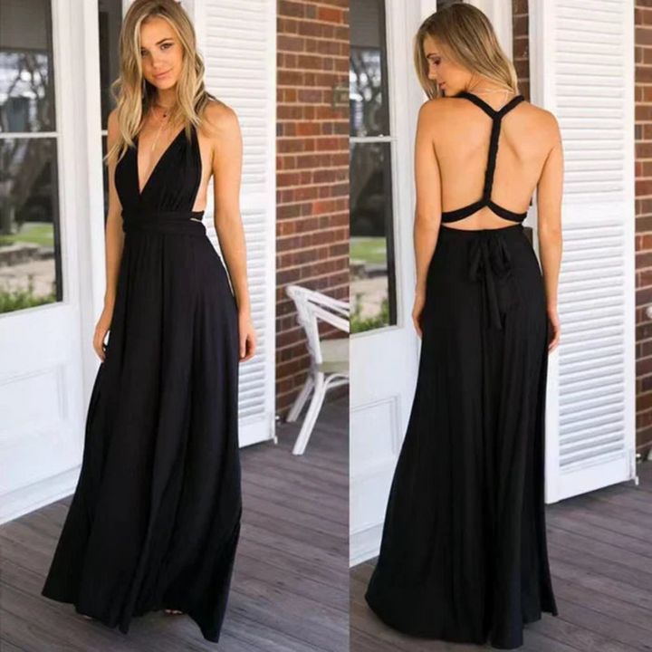 Stylish women's convertible maxi dress, featuring a flattering backless design for evening fashion.