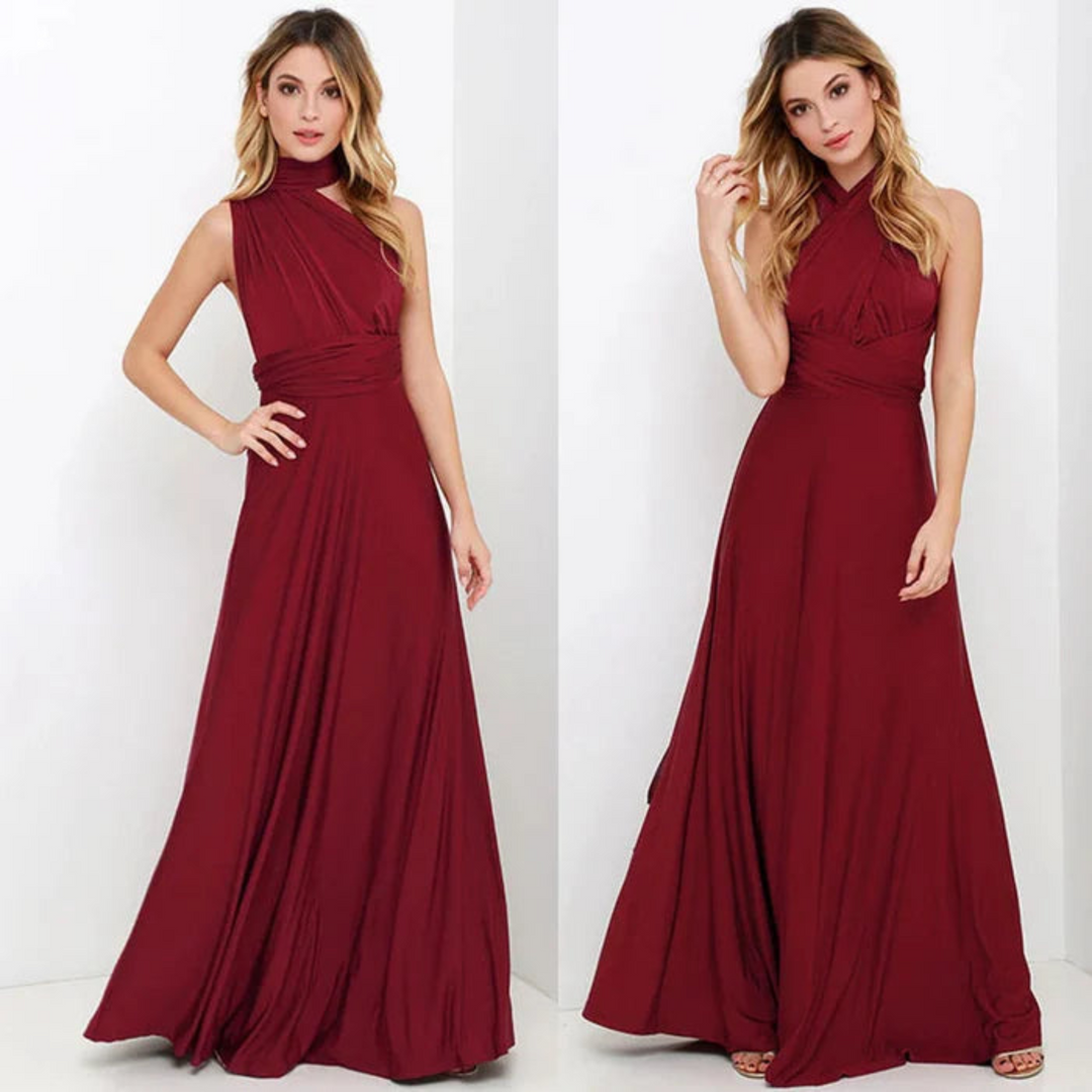 Flowing backless maxi dress, convertible for adaptable styling, a chic addition to women's elegant wear.