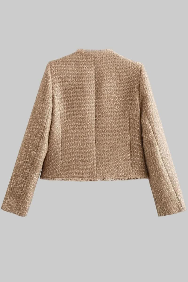 Stylish women's cropped blazer with button detail, enhancing any professional or casual chic look.