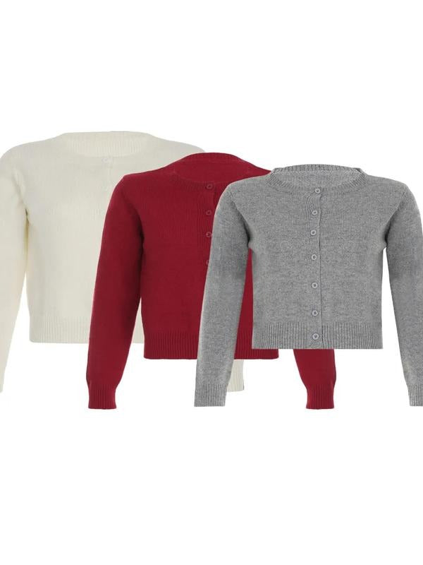 Versatile women's cropped alpaca blend cardigan, a comfortable long-sleeve knit sweater with button detailing