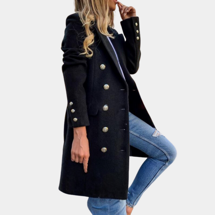 Versatile women's double-breasted trench coat with cinched waist, classic outerwear for work or fall elegance.