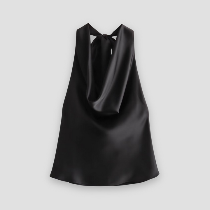 Fashionable women's draped halter tank top, ideal for summer fashion, evening wear, and elegant style.
